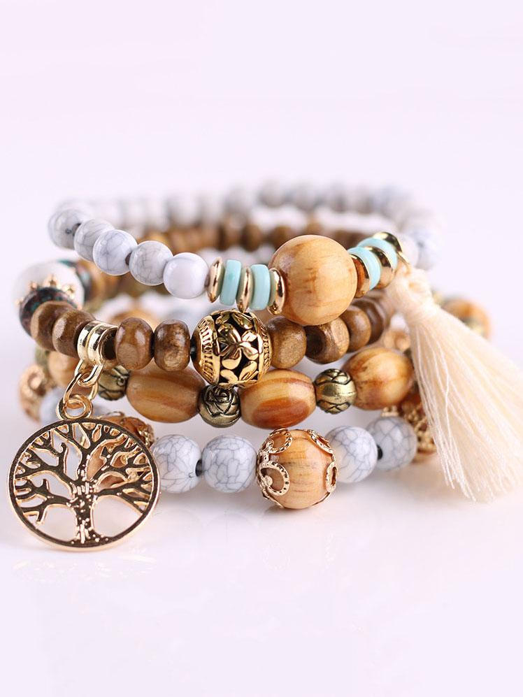 Tassel Wooden Bead Bracelet