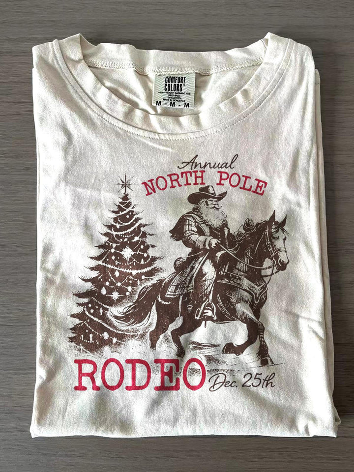 Women's Cowboy Santa Western Christmas Crew Neck T-shirts