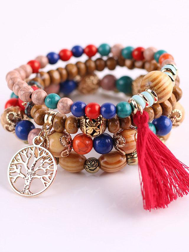 Tassel Wooden Bead Bracelet