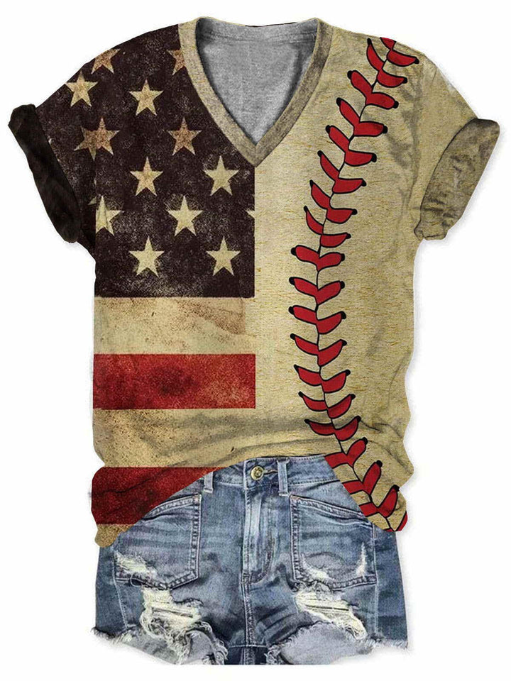 American flag baseball women T-Shirt