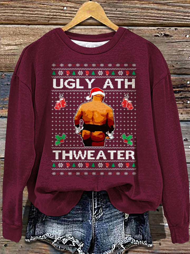 Women's OnCoast Mike Tyson Ugly Christmas Printed Long Sleeve Casual Top