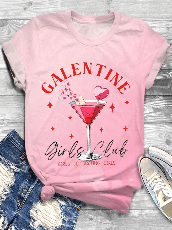 Galentine Girls Club Valentines Crew Neck T-shirt