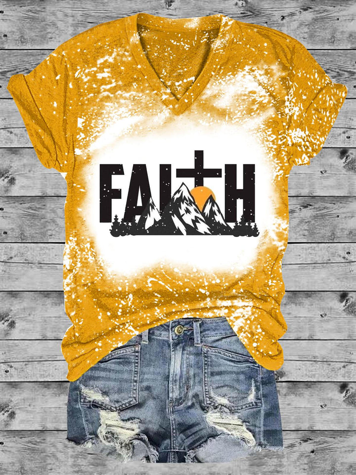 Tie Dye Mountain Faith V Neck T-Shirt