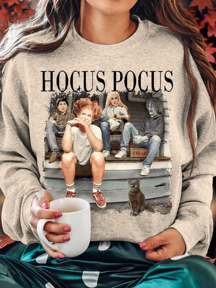 Women's Halloween Retro Hocus Pocus Round Neck Long Sleeve Top