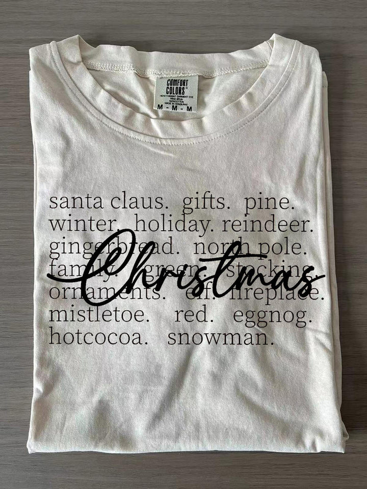 Christmas Words Crew Neck T-shirts