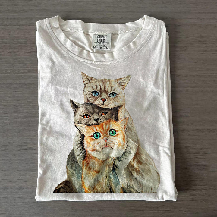 Women's Cute Kitten Print Crew Neck T-shirts