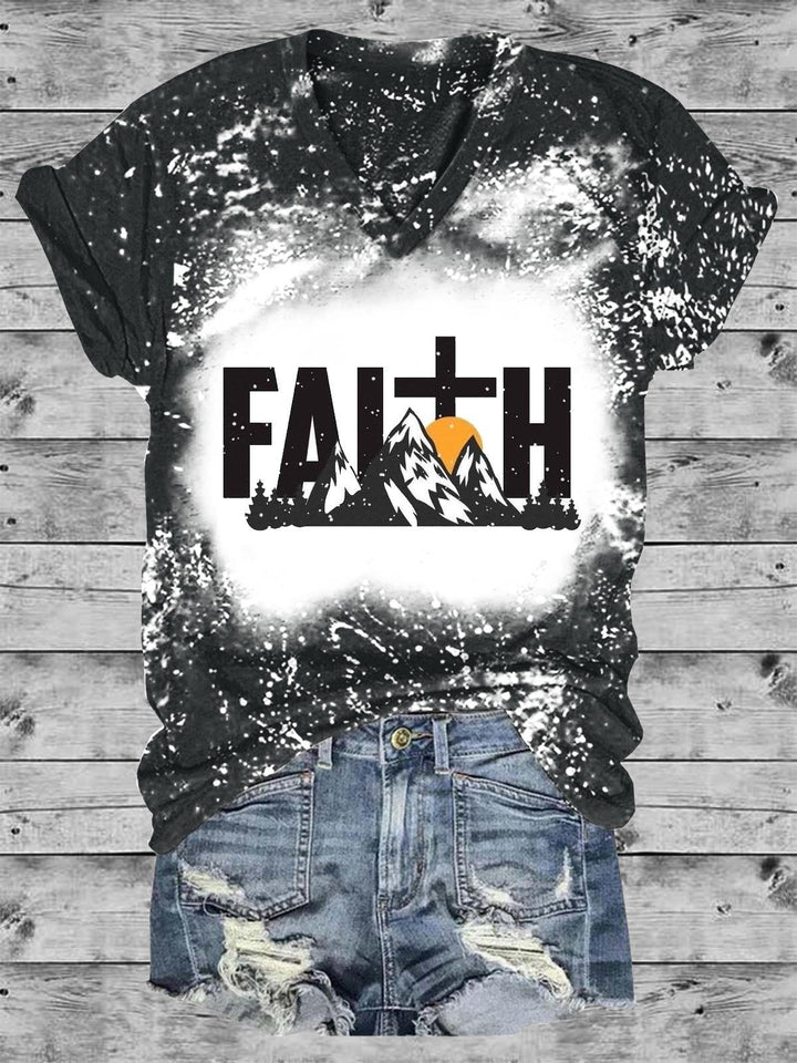 Tie Dye Mountain Faith V Neck T-Shirt