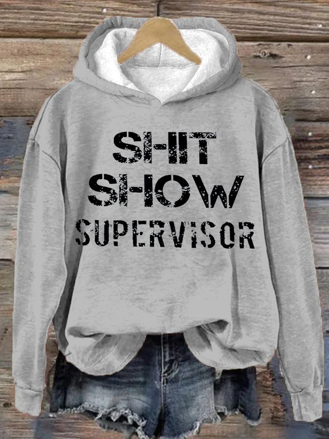 Shit Show Letter Print Long Sleeve Printed Hoodie