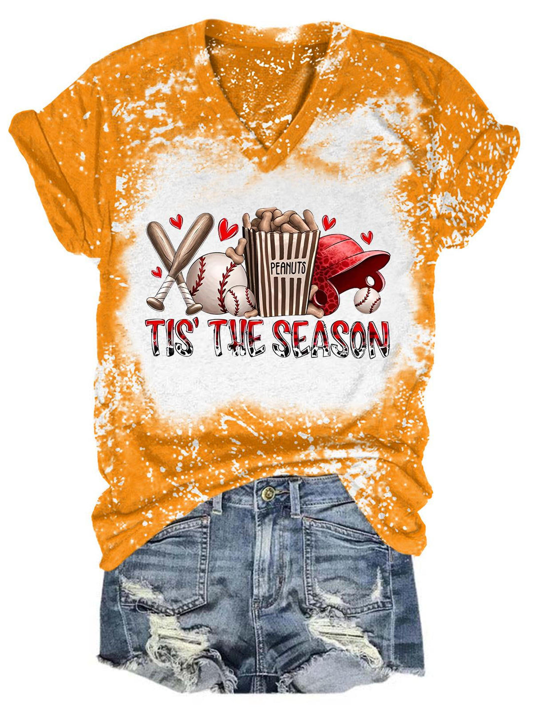 Tis' The Season Baseball Tie Dye V Neck T-shirt