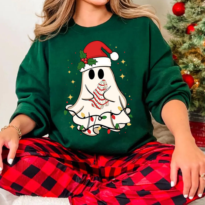 Cute Christmas Ghost Tree Cake Merry Christmas Sweatshirt