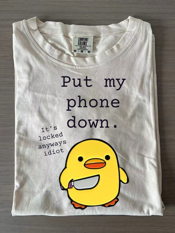 Funny Put My Phone Down Crew Neck T-shirts