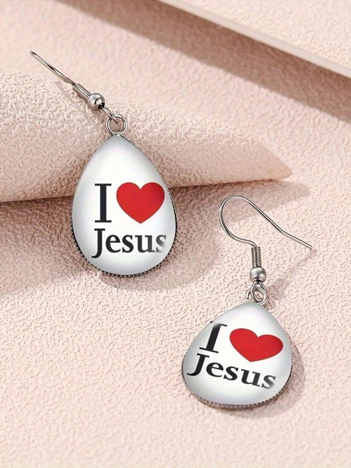 I Love Jesus Teardrop Earrings