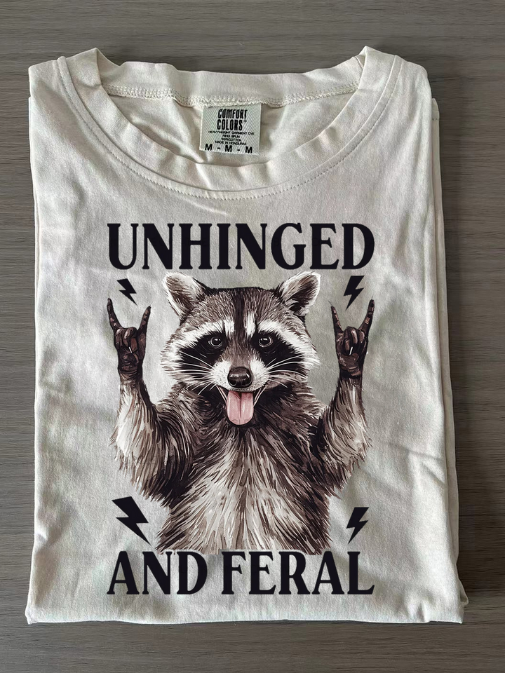 Unhinged And Feral Crew Neck T-shirts