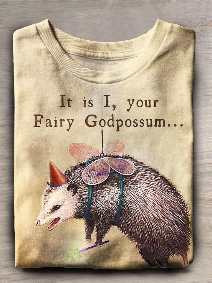 Funny Possum Print Casual Short Sleeve T-Shirt