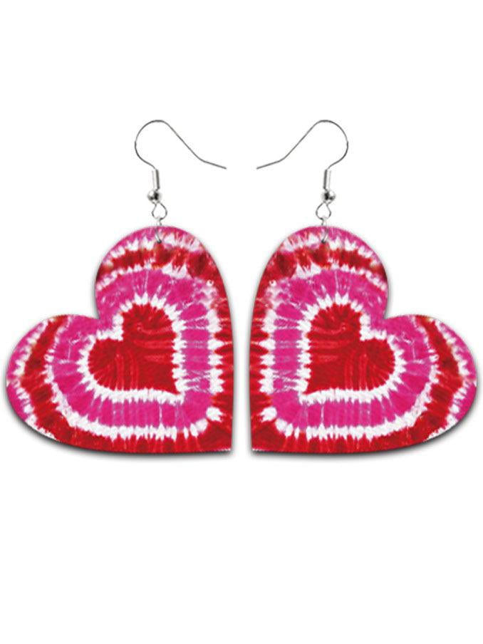 Tie-dyed Leather Heart Earrings