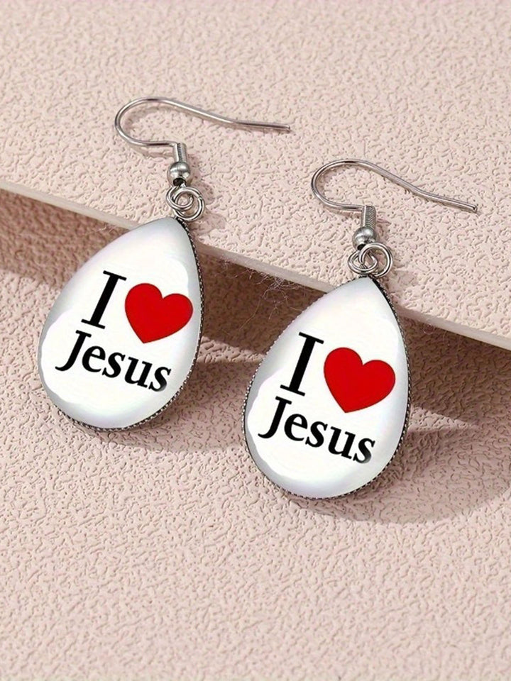 I Love Jesus Teardrop Earrings