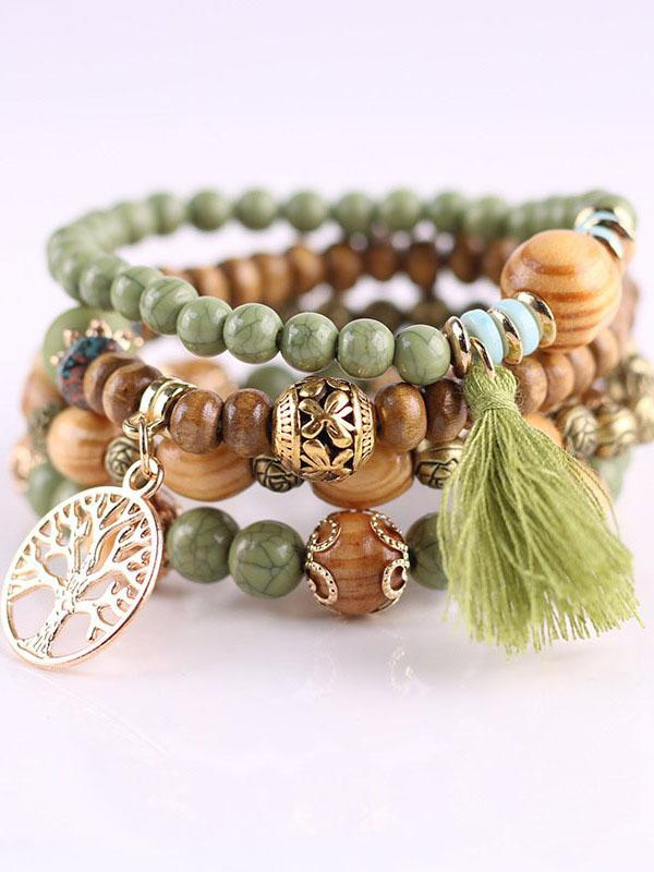 Tassel Wooden Bead Bracelet