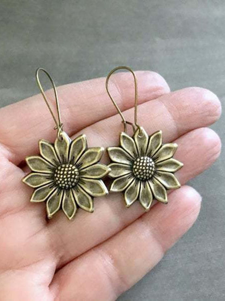 Sunflower Earrings Antique Gold Daisy Earrings