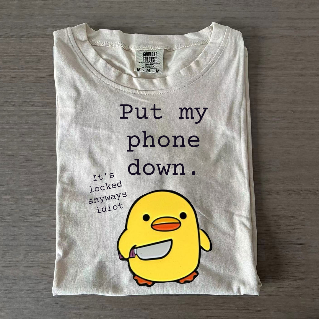 Funny Put My Phone Down Crew Neck T-shirts