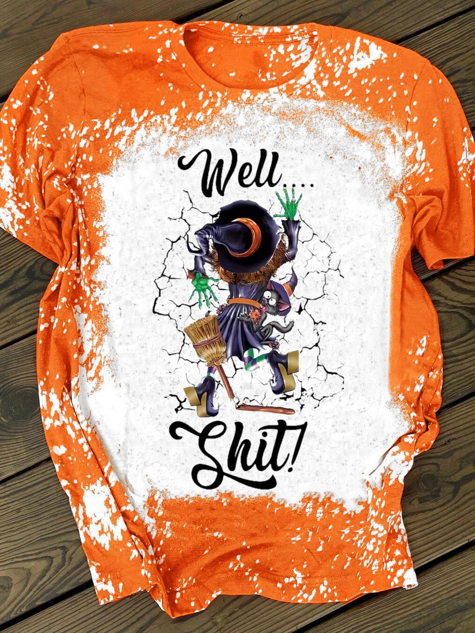 Funny Witch Halloween Tie Dye Print Round Neck Short Sleeve T-Shirt