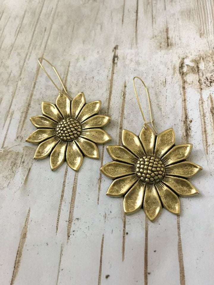 Sunflower Earrings Antique Gold Daisy Earrings