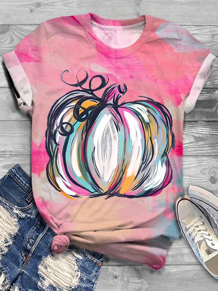 Women's Watercolor Pumpkin Crew Neck T-shirt