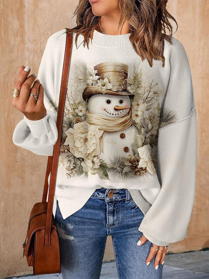 Women's Vintage Merry Christmas Snowman Casual Sweater