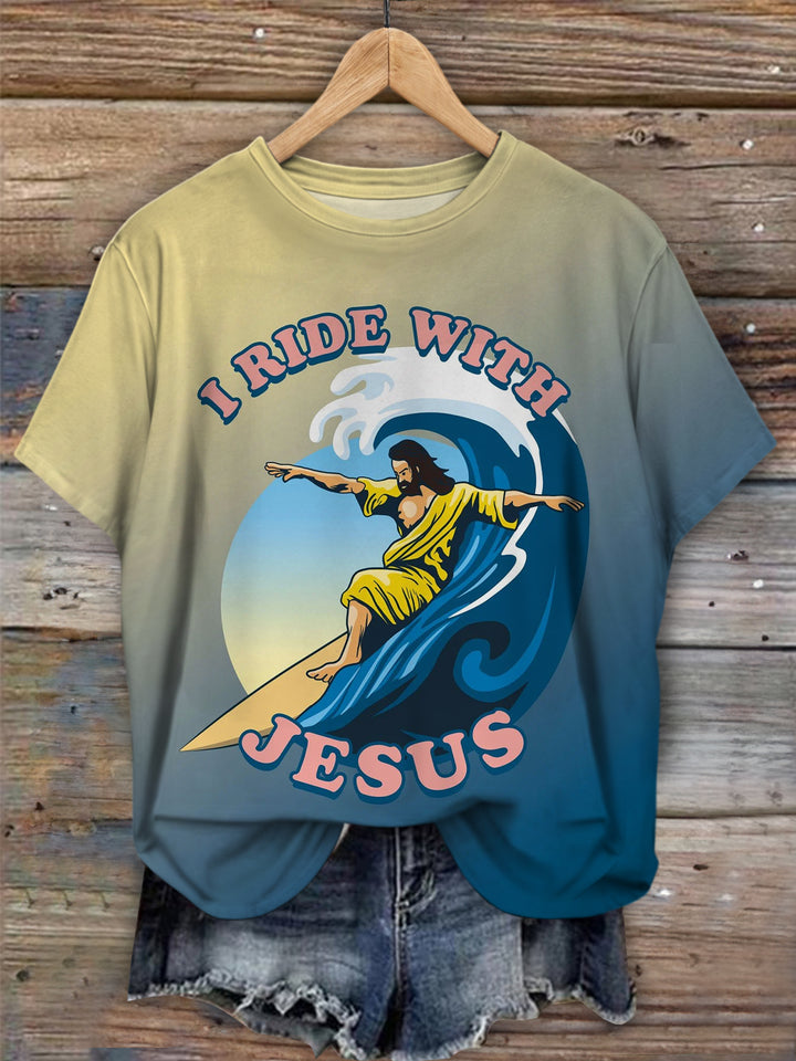 Surfing Jesus Christ Crew Neck T-shirt