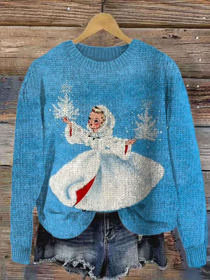 Women's Snowfalke Dance Girl Crew Neck Long Sleeve Sweater