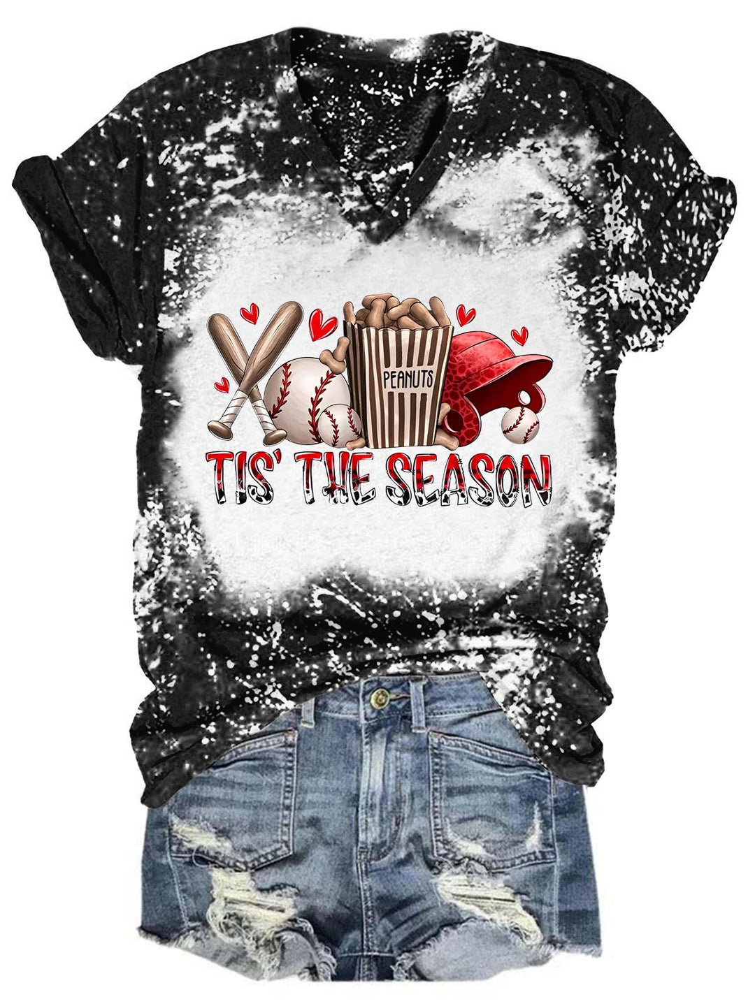 Tis' The Season Baseball Tie Dye V Neck T-shirt