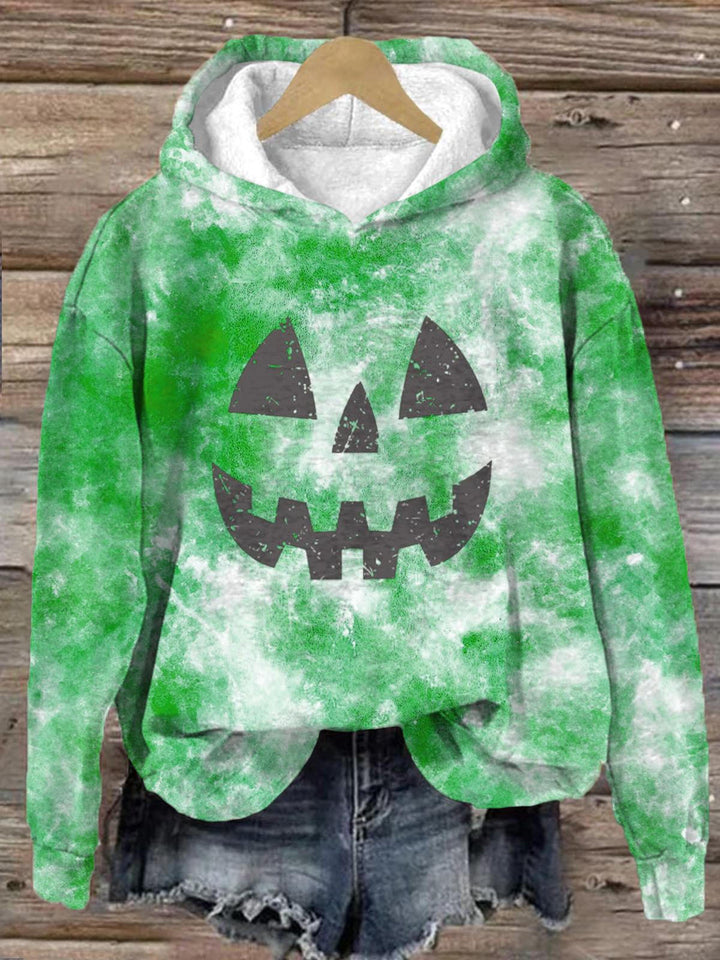 Cute Pumpkin Face Long Sleeve Printed Hoodie