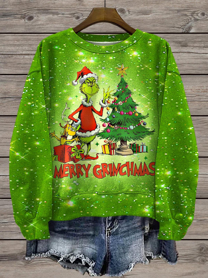 Women's Retro Sequin Christmas Printed Long Sleeve Casual Top