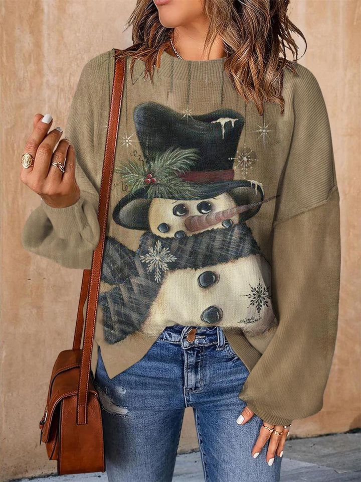 Women's Vintage Merry Christmas Snowman Casual Sweater