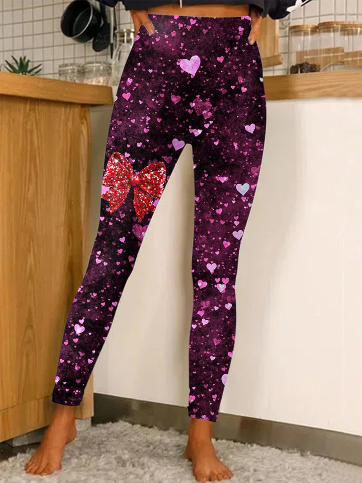 Women's Star And Bow Print Stretch Leggings