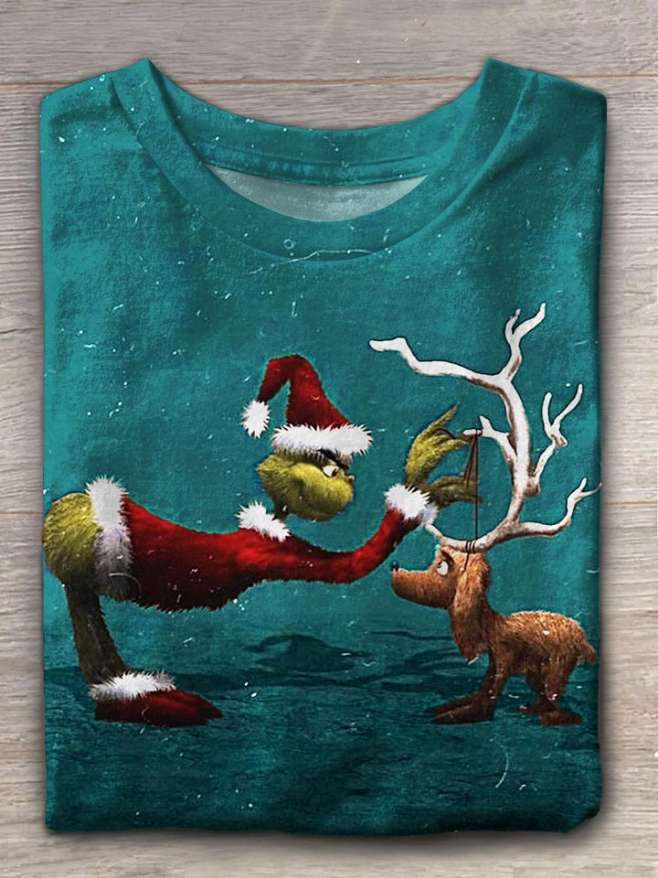 Women's Christmas Reindeer Print Crew Neck T-shirt