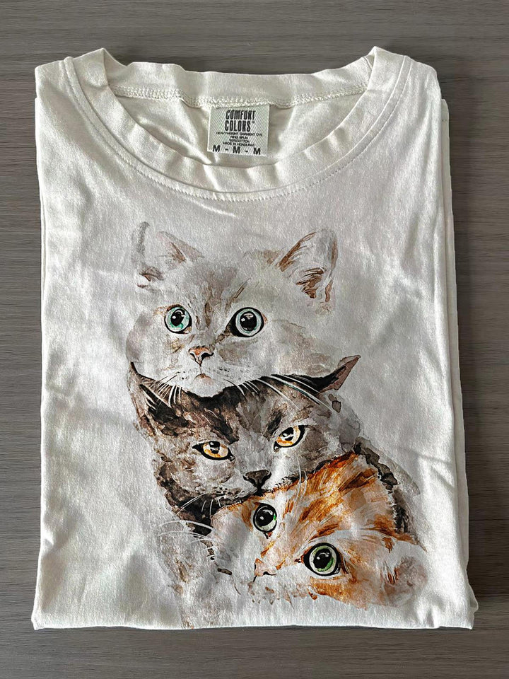 Women's Three Kittens Crew Neck T-shirts