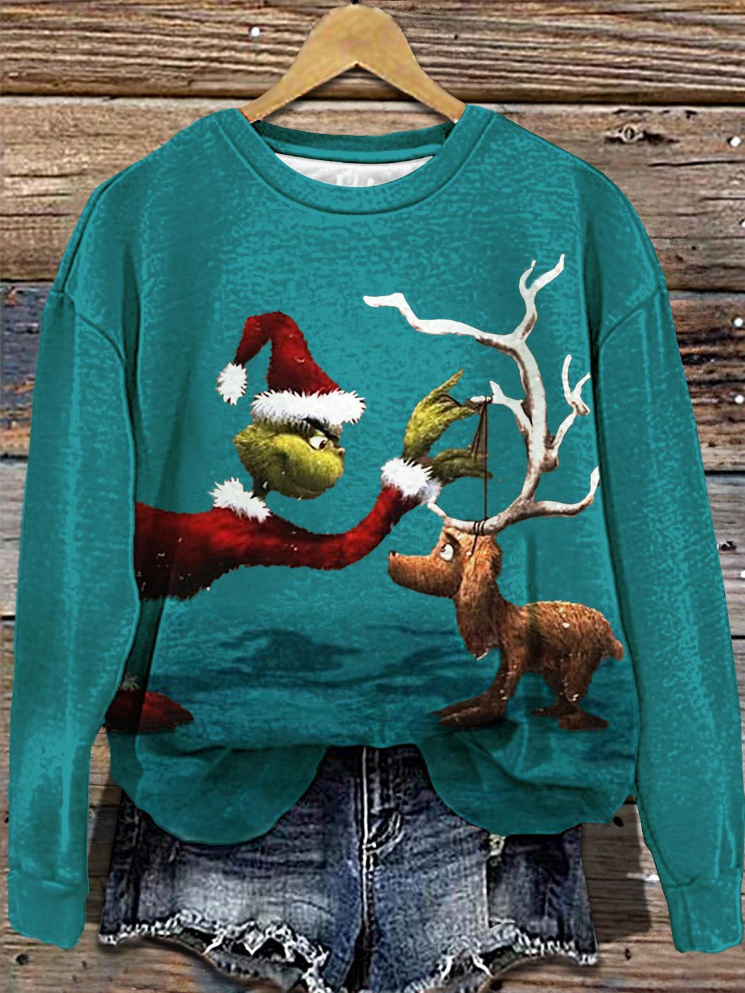 Women's Christmas Reindeer Print Off Shoulder Long Sleeve Sweatshirt