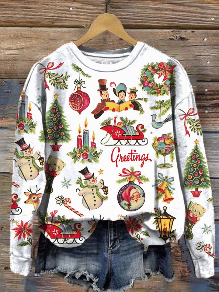 Women's Christmas Retro Round Neck Long Sleeve Top