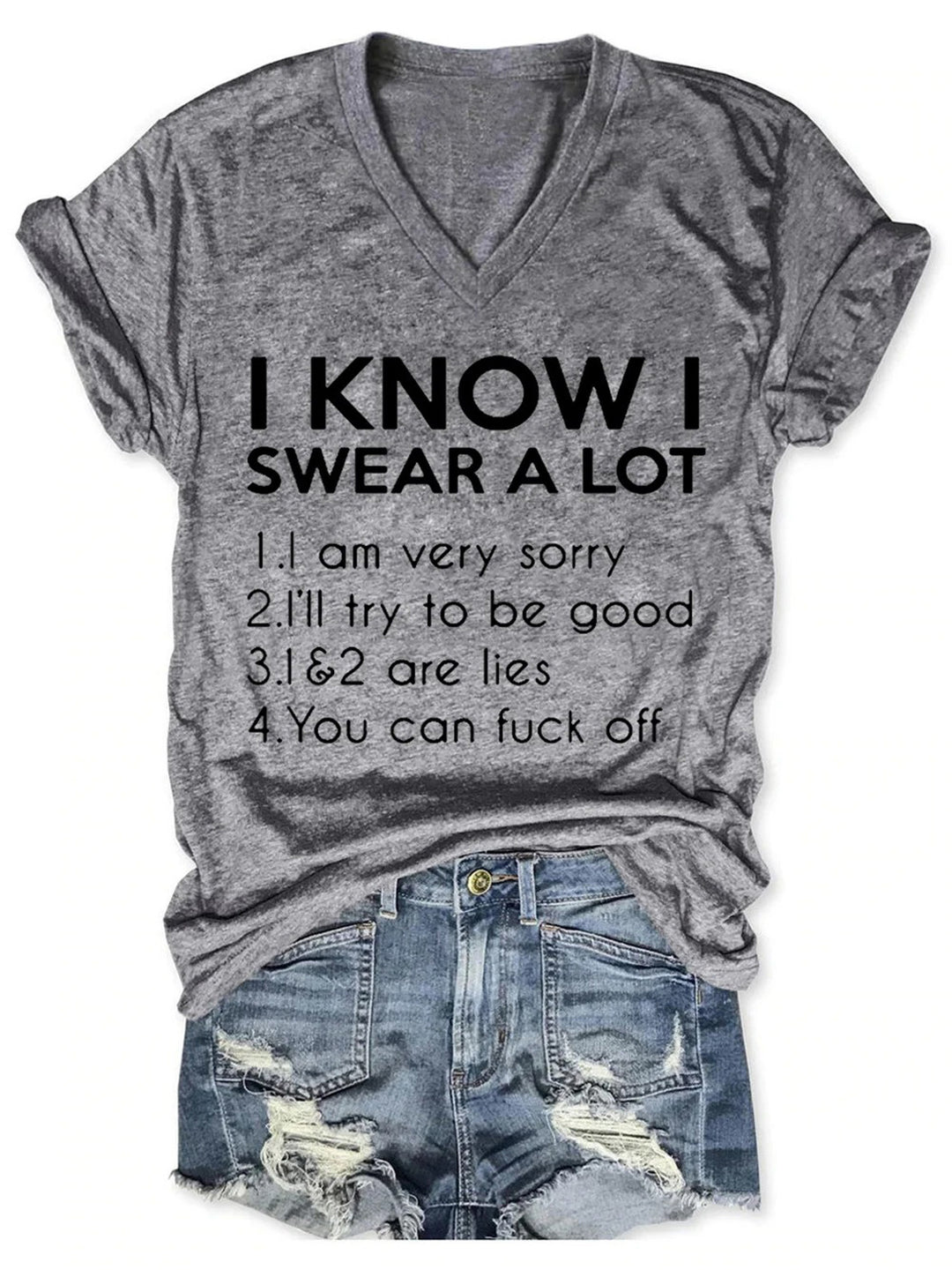 I Know Swear A Lot Loose V-Neck Short Sleeve T-Shirt